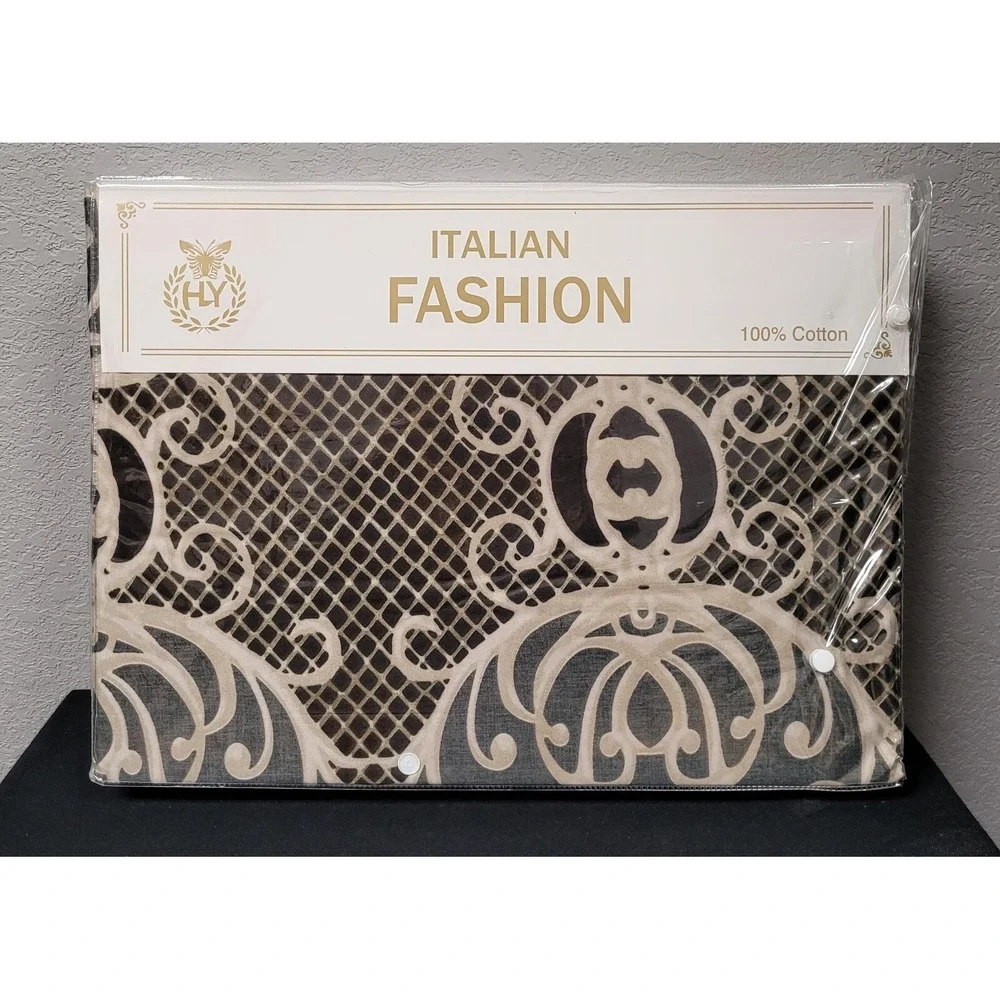 Italian Fashion Queen Size Duvet Cover Set 6 Pc Design #HY-2901 Black/Gray